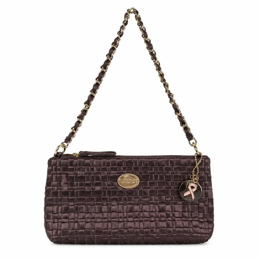 The Sak Woven Satin Baguette Shoulder Bag Breast Cancer Awareness Charm Minimal